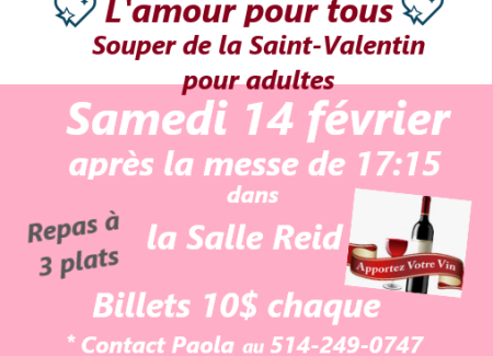 Samedi 14 février après la messe de 17h15